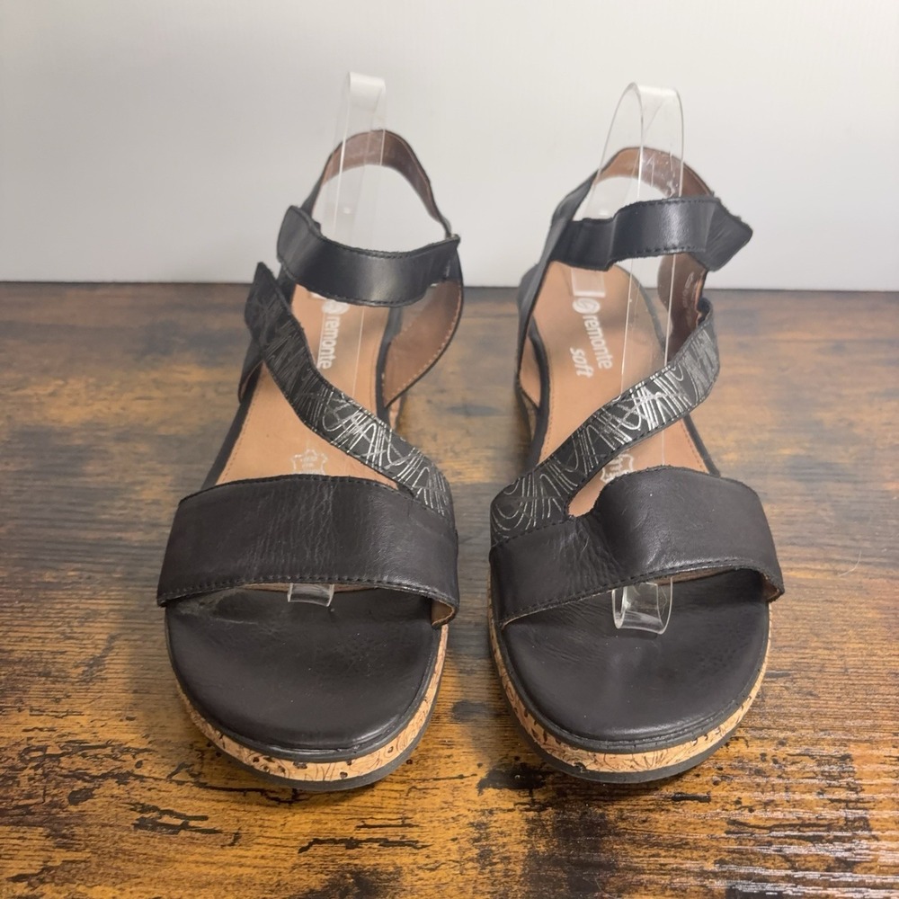 Remonte Jocelyn Strappy Sandals Womens Sz 12 EU 44 Black Leather Hook Loop